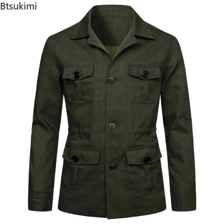 2024%20British%20Style%20Men's%20Linen%20Safari%20Jackets%20Fashion%20Vintage%20Multi%20Pockets%20Cargo%20Jacket%20Streetwear%20Gentry%20Casual%20Outerwear%20Male%20-%20Image%202
