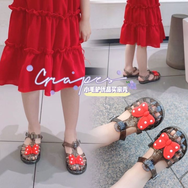 Summer Internet Hot New Girls' Sandals Closed Toe Jelly Roman Children Toddler Polka Dot Bow Princess Beach Shoes