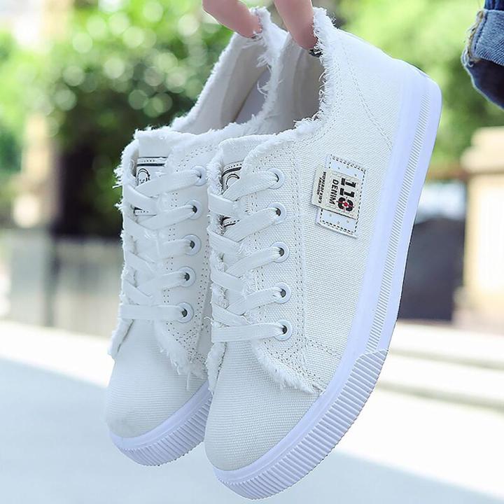 White Canvas Shoes for Girls Breathable Casual shoes Trendy Lace