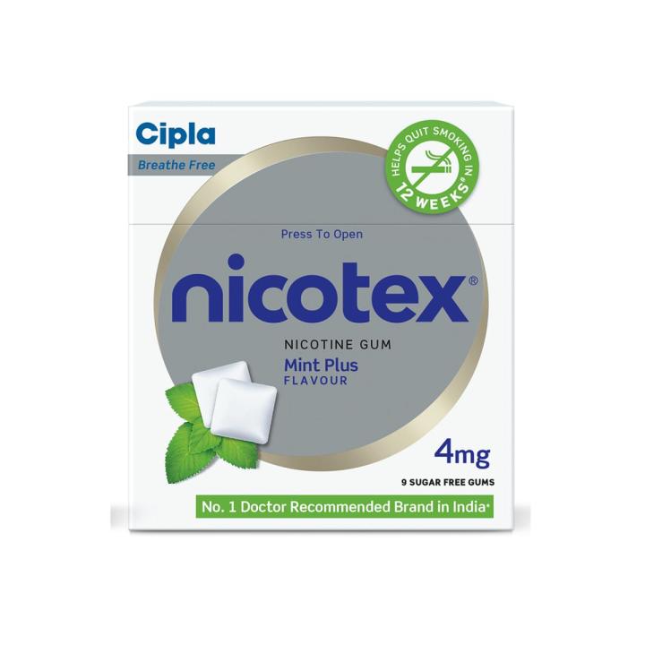 Cipla Nicotex 4Mg Chewing Gum Mint Plus Flavour Sugar Free Gums 1Box (12Pcs)