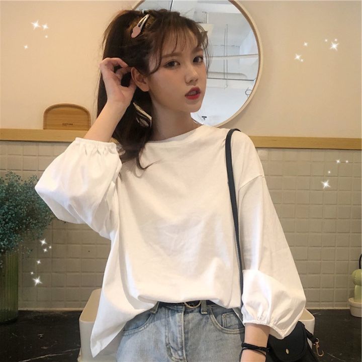 2023%20New%20Autumn%20Korean%20Style%20Loose%20ins%20Preppy%20Style%20Lantern%20Sleeve%20Thin%20Long%20Sleeve%20T%20T-shirt%20Women's%20Student%20Shirt%20Fashion%20-%20Image%202