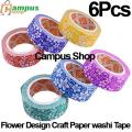 Flower Design Craft Paper washi Tape 6 pcs.