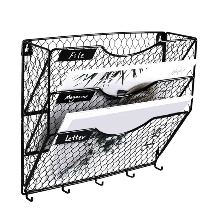3%20Tier%20Metal%20Mesh%20Wall%20Mount%20with%20Hooks%20Letter%20Document%20Magazine%20Office%20Sorter%20Bin%20-%20Image%202