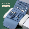 Nail Clippers 16pcs Manicure & Pedicure Tool Set, Stainless Steel Nail Cutter Kit for men and women, with Leather Bag, Travel Grooming Kit for Facial, Cuticle and Nail Care. 