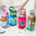 480ml Dinosaur Kids Water Bottle Water Sippy Cup Cartoon Leakproof Plastic Bottles With Straw Outdoor Portable Children's Cup.