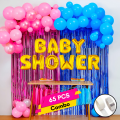 Baby Shower Combo: Golden Banner, Pink & Blue Balloons, Foil Curtain, Balloon Arch, Both Side Tape - Full Decoration Package - (65 Pcs).
