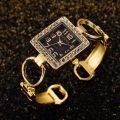Women's Watches Open Bracelet Watch Set Diamond Dial Square Girls' Watch Hollow Out Female's Fashion Quartz Wristwatch.