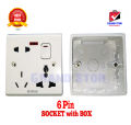 6 Pin Socket With Box (16A-220V) Multi Function Universal 3Pin 2Pin Combine Socket. 