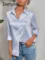 Women Leopard Print Luxury Blouse Spring Summer Long Sleeve Lapen Vintage Button Up Shirt Office Lady Satin Tunics Harajuku Top. 