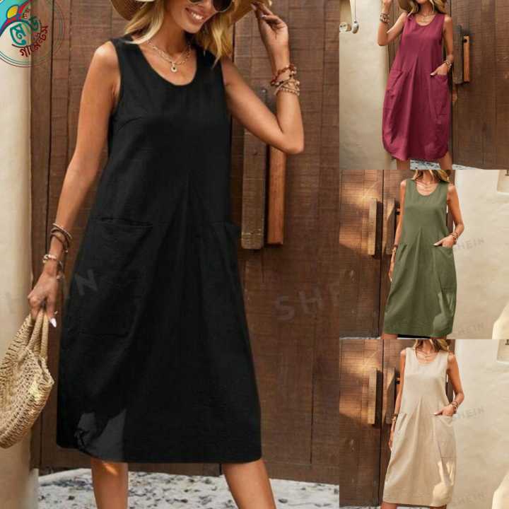 Women’s Causal O Neck Sleeveless Tank Dress Sundress Robe Femme Loose Dresses