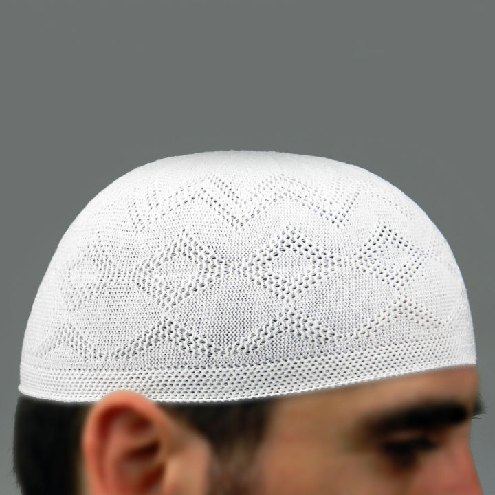 White%20Tupi%20For%20Men%20Stretch%20Cotton%20Free%20Size%20Muslim%20Prayer%20Cap%20Knitted%20Turkey%20Hat%20-%20Image%202
