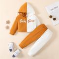 Toddler Girls 2Pcs Fall Outfits, Long Sleeve Contrast Color Letter Hoodie and Pants Set. 