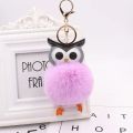 Cute Pompom Owl Keychain pom pom Key Chain Rabbit Fur Ball pompon Porte Clef Fluffy Leather Key Ring accessories Jewelry. 