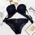 Women Push Up Net Black Colour Underwire Bra and Panty Set. 