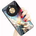 Biruiqu For Honor X9D Starry Colorful Tempered Glass Back Soft Silicone Edge Case Cover. 