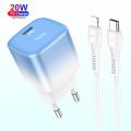 Hoco C101A PD 20W Fast Mini Travel Charger Adapter with Type C to Lightning Cable. 