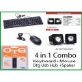 4 in 1 Gaming Combo (A.Tech+ Circel+ D tec+ Senicc )USB Keyboard + MOUSE & OTG HUB+Speakar. 