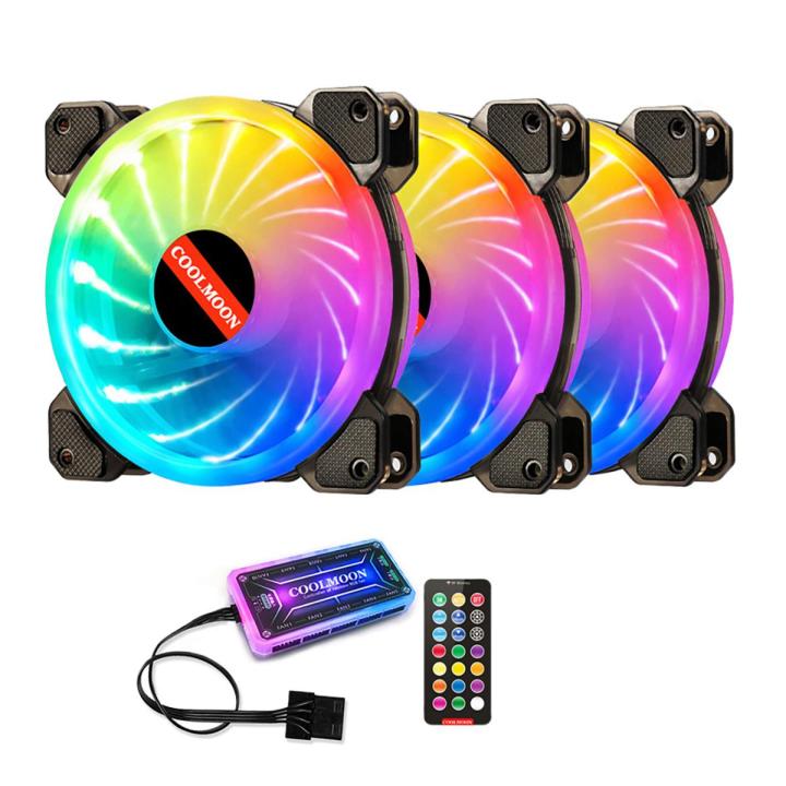 COOLMOON 3 Pack RGB 120mm Computer Fan LED Fan with Remote Control