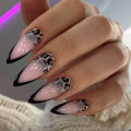 Ren nail ripple color 3D apricot 24 pieces pink thread with French tip design wearable nails artificially pressed on the nail tip art.