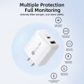 CASIFY UP03 PD 20W QC18W Dual-Port Adapter Fast Charger PD 20W USB C Charger 18W USB Fast Charger Wall Charger US Plug.