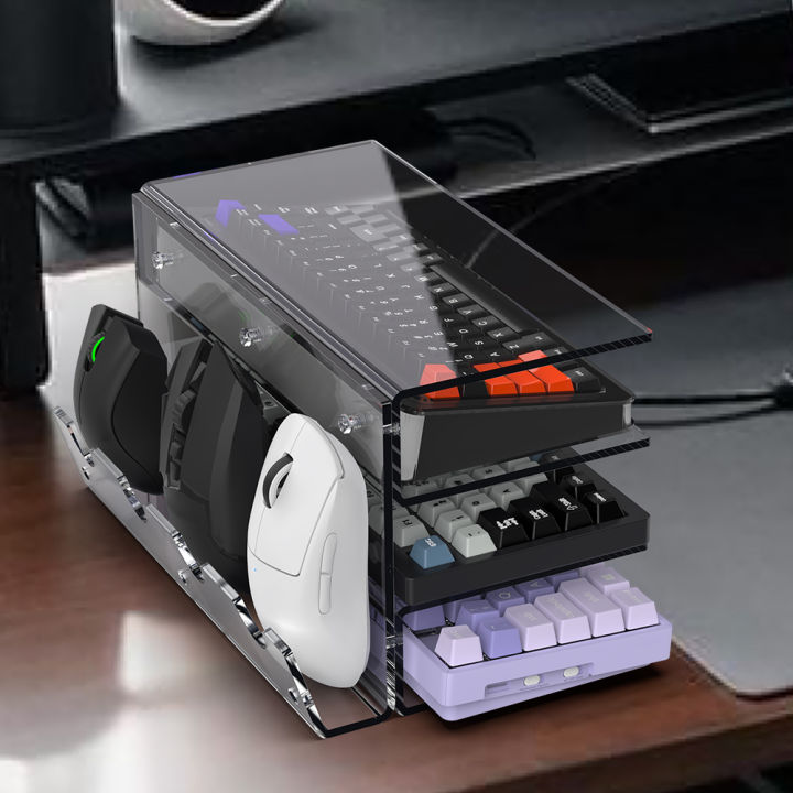 3-Tier Acrylic Keyboard Mouse Storage Rack Keyboard Display Stand Gaming Keyboard Plate Holder Stand Mouse Desktop Organizer