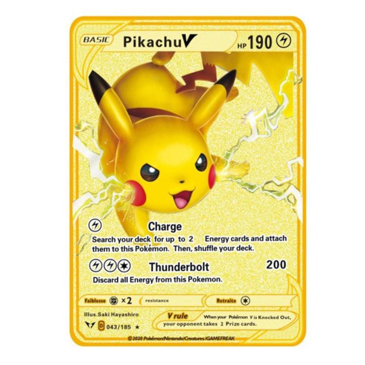 【Serendipity party】English Gold Pokemon Cards Metal Card Vmax Max Pikachu Rainbow Golden Game Collection Set Gift Kids