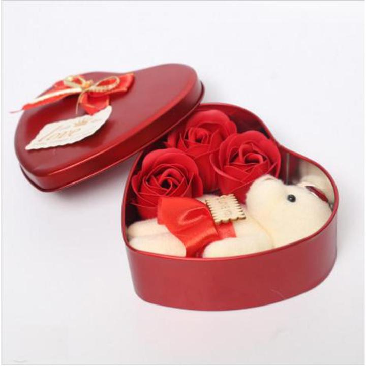 Valentine Celebration Love -Heart Shape Box Best Quality Flowers With Soft Teddy - Gift Box