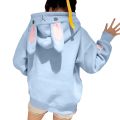 Kawaii Rabbit Ears Hoodie Winter Long Sleeve Blouse Loose Sweatshirt Design Cuff Printed Hooded Sweatshirt Soft Draw String Top. 