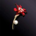 Red lily brooch Simple Rhinestone Big Brooch Pin / Women's brooches party pins Badge for girls Light proo..