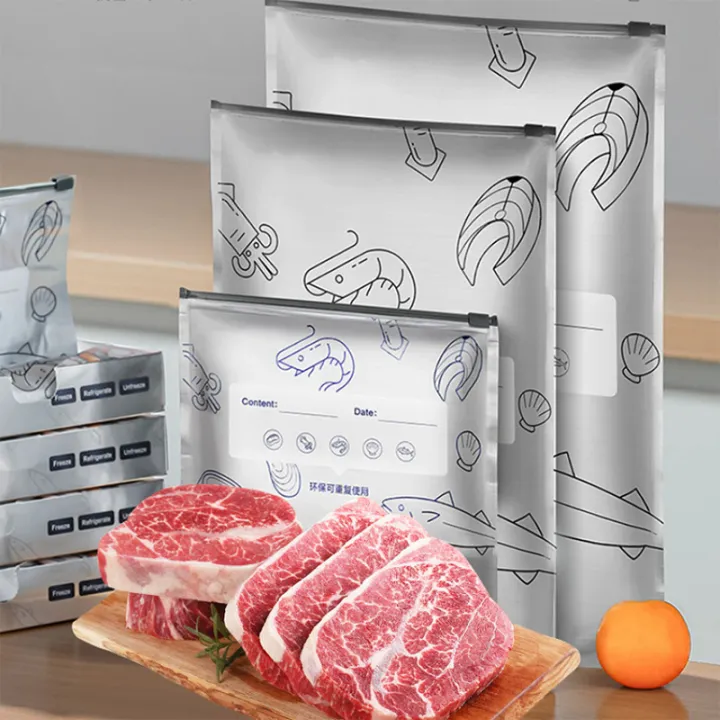 Bag Large Capacity Aluminum Foil Food Bag Leakproof Freezer Safe Kitchen Fresh Bag Fresh-keeping Reusable Zip Lock Bag 10 Pcs