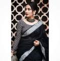 Half Silk Cotton Saree For Women - Black and Silver Color - Comfortable to wear- Perefct For All Seasons and Occasions. 