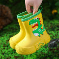 Children's rain boots, cute dinosaur kids, water shoes, boys, girls, medium cut rain boots, velvet anti-slip waterproof baby rain boots.