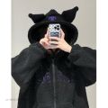 Sanrio Cartoon Kuromi Clothes Women Black Embroidery Hoodies Y2k Aesthetic Tops Autumn Thin Coat Female Fashion Loose Sweatshirt. 