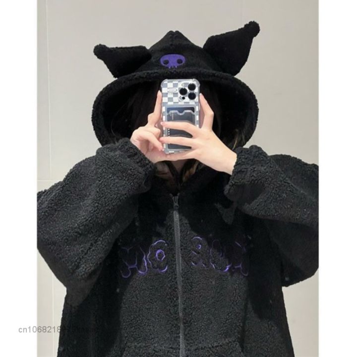 Sanrio%20Cartoon%20Kuromi%20Clothes%20Women%20Black%20Embroidery%20Hoodies%20Y2k%20Aesthetic%20Tops%20Autumn%20Thin%20Coat%20Female%20Fashion%20Loose%20Sweatshirt%20-%20Image%205