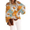 Elegant Blouse Flower Autumn Off Shoulder Long Sleeve Chiffon Shirt Lantern Sleeve Loose Top Lady. 