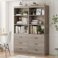 Tall Storage Cabinet, Bookcase with 3 Drawers and 3-Tier Open Shelves, Wooden Bookshelf Storage Organizer for Living Room, Study, Kitchen, Home Office, Ash Grey 72/24.