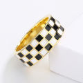 New Enamel KYRA01583 Classic Damier Gold Handmade Enamel Jewelry Epoxy Gold Color Ring For Women. 