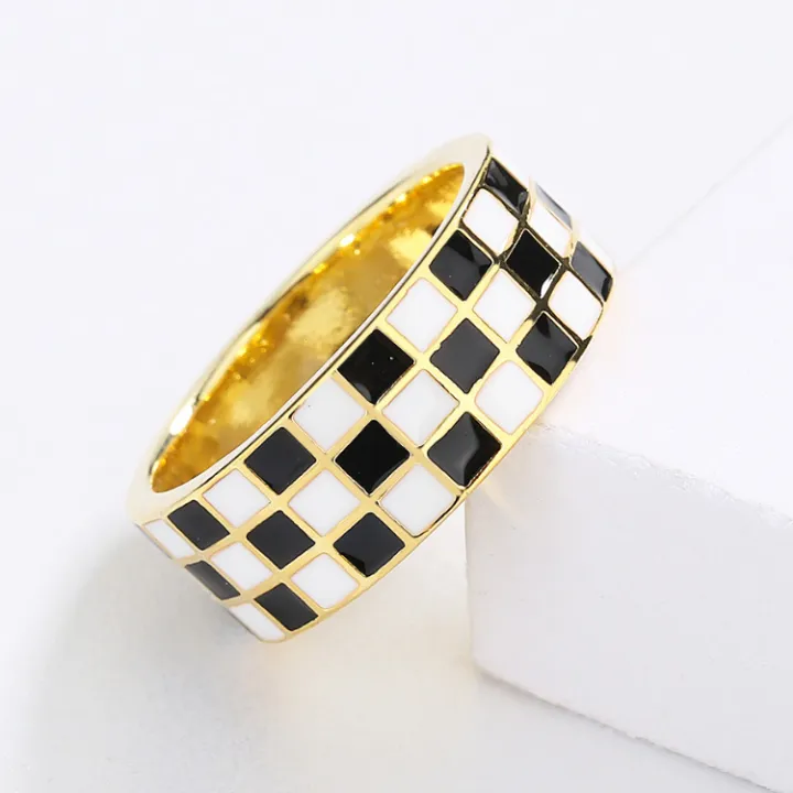 New%20Enamel%20KYRA01583%20Classic%20Damier%20Gold%20Handmade%20Enamel%20Jewelry%20Epoxy%20Gold%20Color%20Ring%20For%20Women%20-%20Image%206