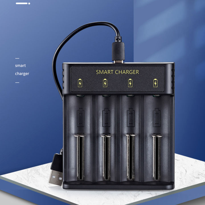DC 5V 2A Battery Charger with USB Cable 4 Slots Fast Charge Universal for 10440/14500/14650/16340 for Flashlight Camera Doorbell