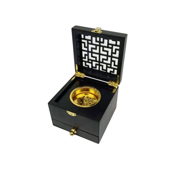 【Quality】 Black Wood Incense Burner Charcoal Natural Box Distiller Wooden Censer Incense Holder Aromatherapy Fragrance Ornament Arabic Bur