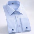Quality Gentle Formal Mens French Cuff Dress Shirt Men Long Sleeve Solid Striped Style Men's Shirts Cufflink Include Plus Size. 