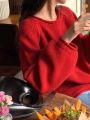 Pokiha Fashion Women New Elegant Casual Solid Loose Knitted Sweater Vintage O-Neck Long Sleeves Female Pullovers Chic Jumper.