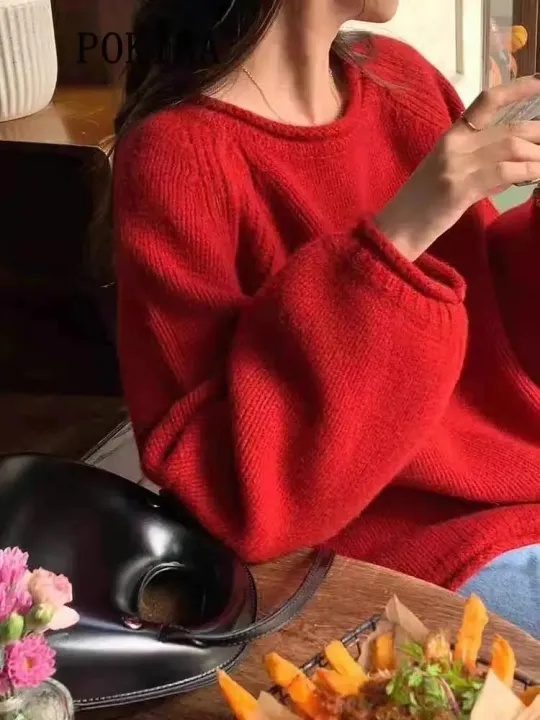 Pokiha%20Fashion%20Women%20New%20Elegant%20Casual%20Solid%20Loose%20Knitted%20Sweater%20Vintage%20O-Neck%20Long%20Sleeves%20Female%20Pullovers%20Chic%20Jumper%20-%20Image%205