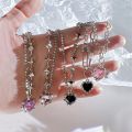 Y2K Purple Crystal Heart Pendant Necklace Women Sweet Cool Girl Punk Clavicle Chain Fashion Aesthetic Necklace Jewelry Gift 2023.