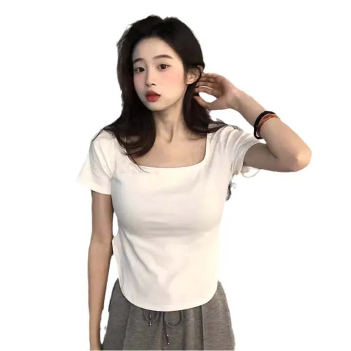 Short%20Sleeve%20T%20T-shirt%20Women's%20Summer%20New%20Korean%20Style%20Slim%20Fit%20Casual%20Bottoming%20Shirt%20Student%20Niche%20Hot%20Girl%20Girl%20Blouse%20Fashion%20ins%20-%20Image%205