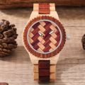 Creative Handmade Weave Braided Dial Pattern Vintage Wooden Watch for Men Folding Clasp Natural Wood Wristband Quartz Wristwatch.