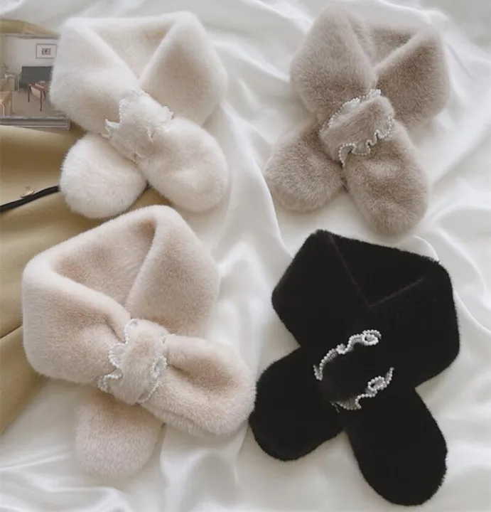 Korean%20Women%20Faux%20Rabbit%20Fur%20Collar%20Pearl%20Lace%20Cross%20Plush%20Scarf%20Female%20Winter%20Double%20Sided%20Thick%20Neck%20Protection%20Warm%20Shawl%20T36%20-%20Image%202