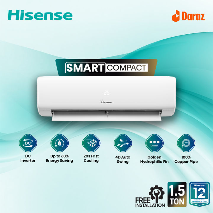 Hisense 1.5 Ton Smart Compact DC Inverter AC AS18TW4RGSKB02DU | Free Delivery | Free Installation