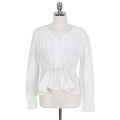 Women cute sweet peplum top slim waist a line belly design preppy style girls pink white button shirts blouses cotton D217.