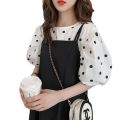 Fashion suit women's 2023 Korean version of loose and thin polka dot top + slip dress two-piece set of slightly chubby women's clothing. 